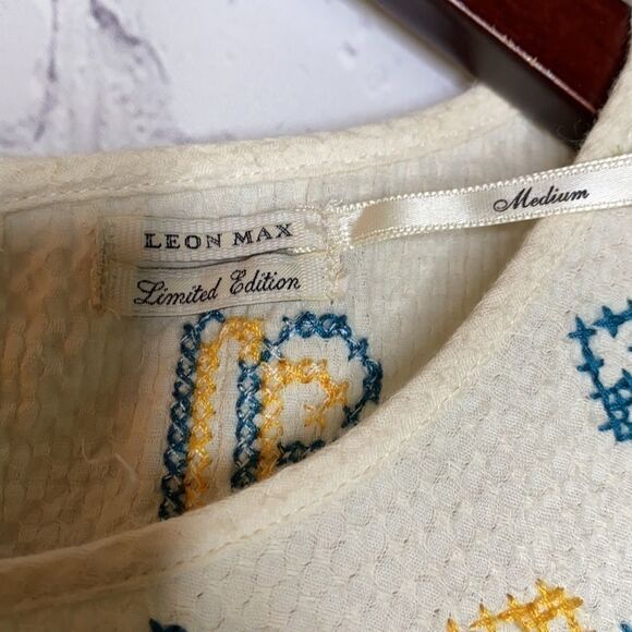 Leon Max Embroidered Cotton Boho Ruffle Sleeveless Artsy Top M - Picture 6 of 12